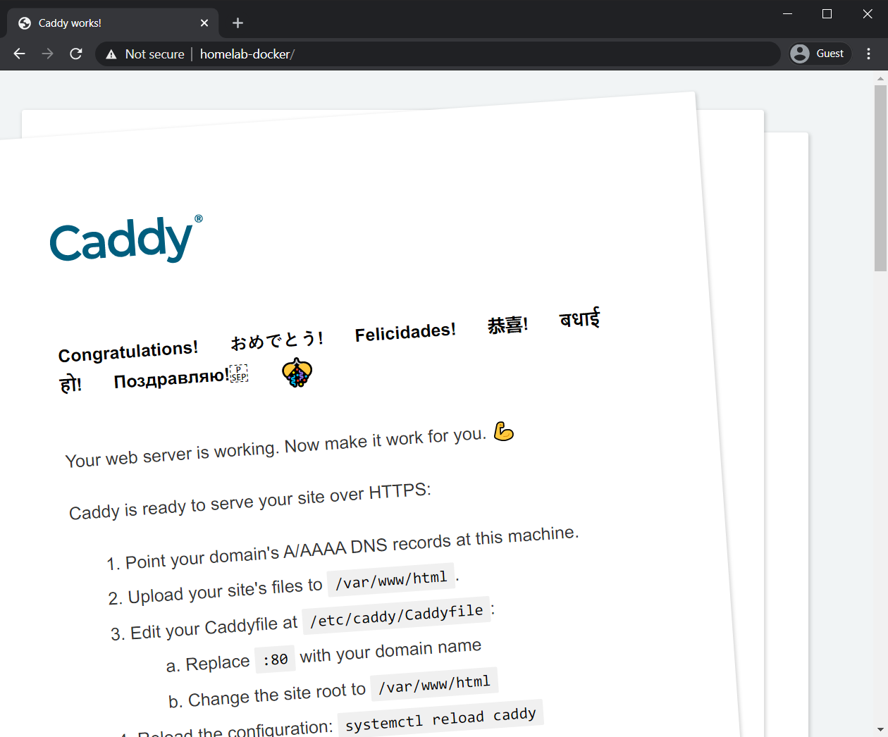 The default landing page for Caddy