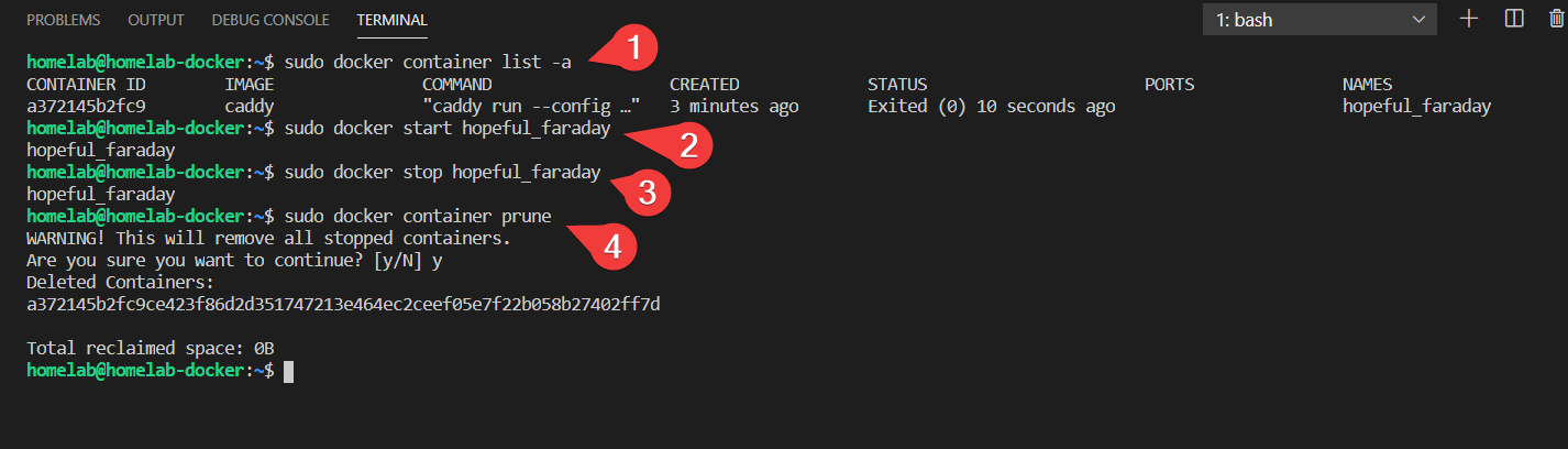 Managing detached containers using docker container commands