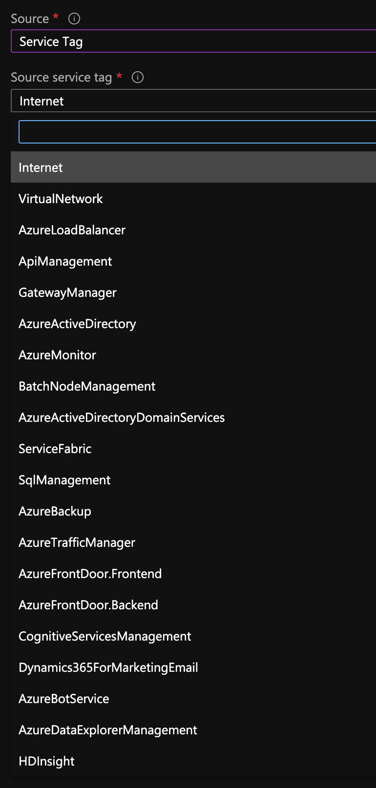 Azure service tags in the Azure portal