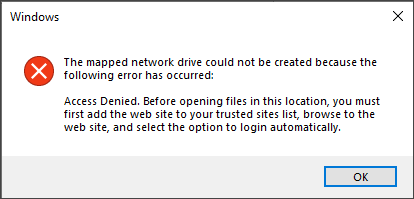 Getting an Access Denied error when mapping a SharePoint as a network drive