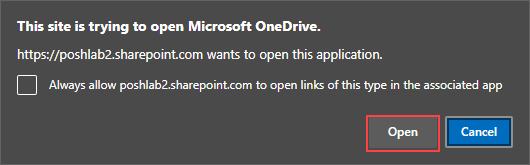 Allowing the site to open OneDrive