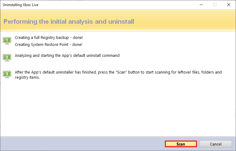 Scanning for Residual Files, Folders, and Registry Items