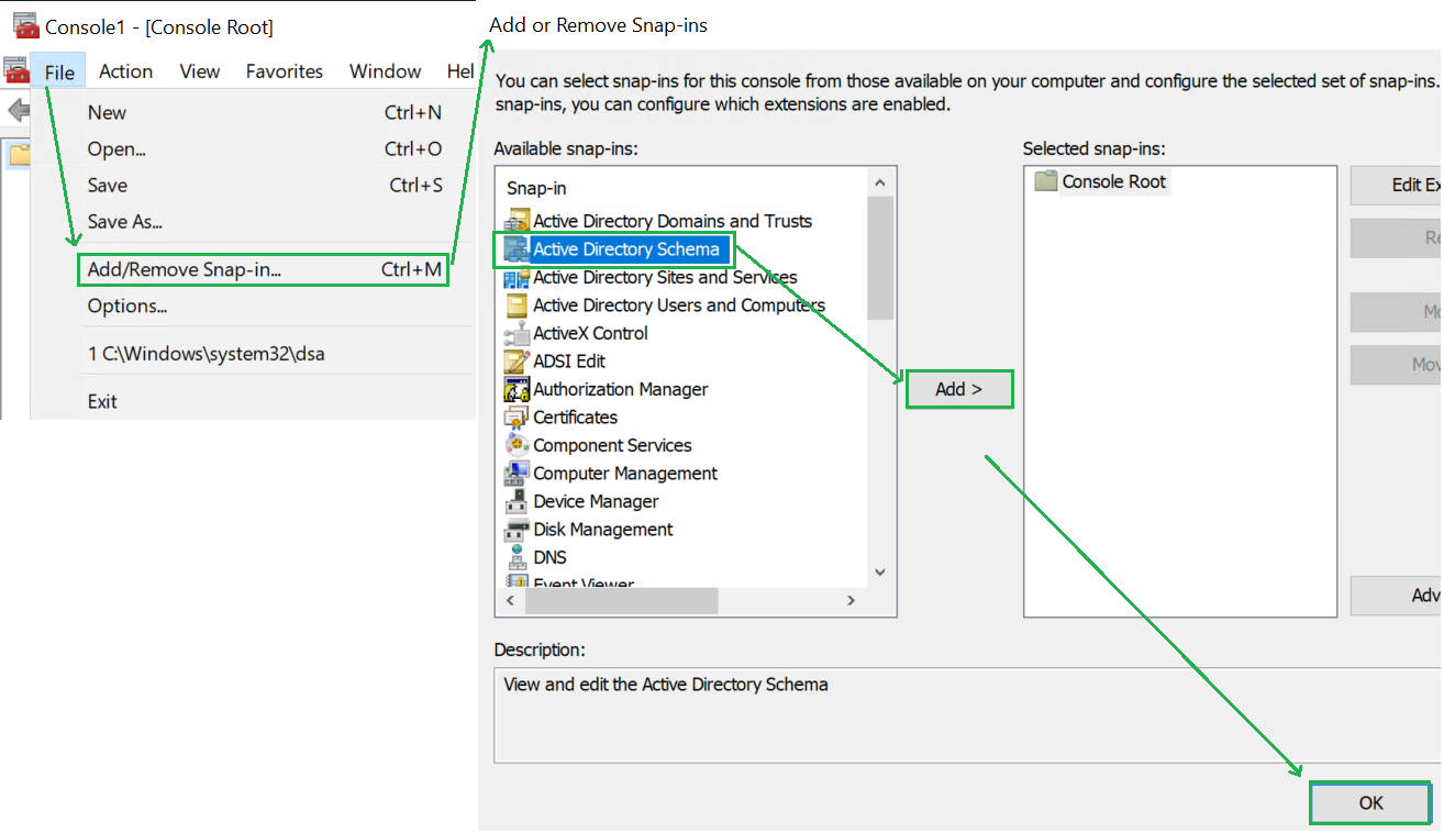 Add the Active Directory Schema in the MMC console