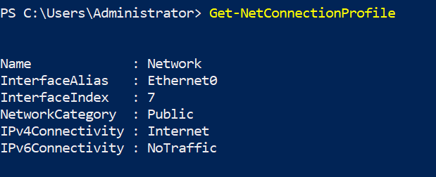 Output when you run Get-NetConnectionProfile