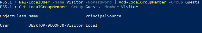 Creating a Windows 10 Guest account using PowerShell.