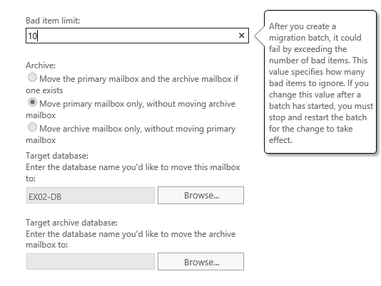 Editing a move request through Exchange Admin Center