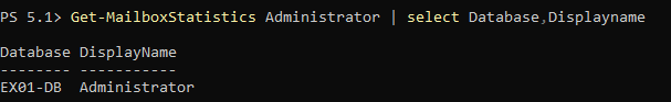 The Administrator mailbox is on the EX01-DB database