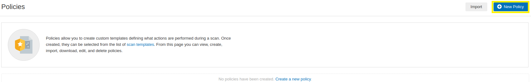 Creating a New Policy from the Nessus Policies page.