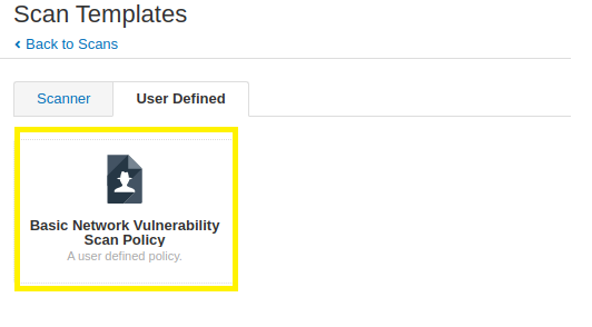 Selecting the Basic Network Vulnerability Scan Policy.