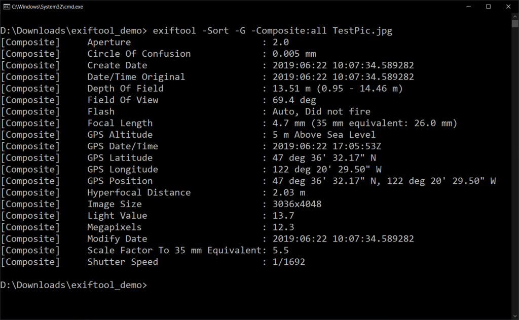 exiftool command line update attribute