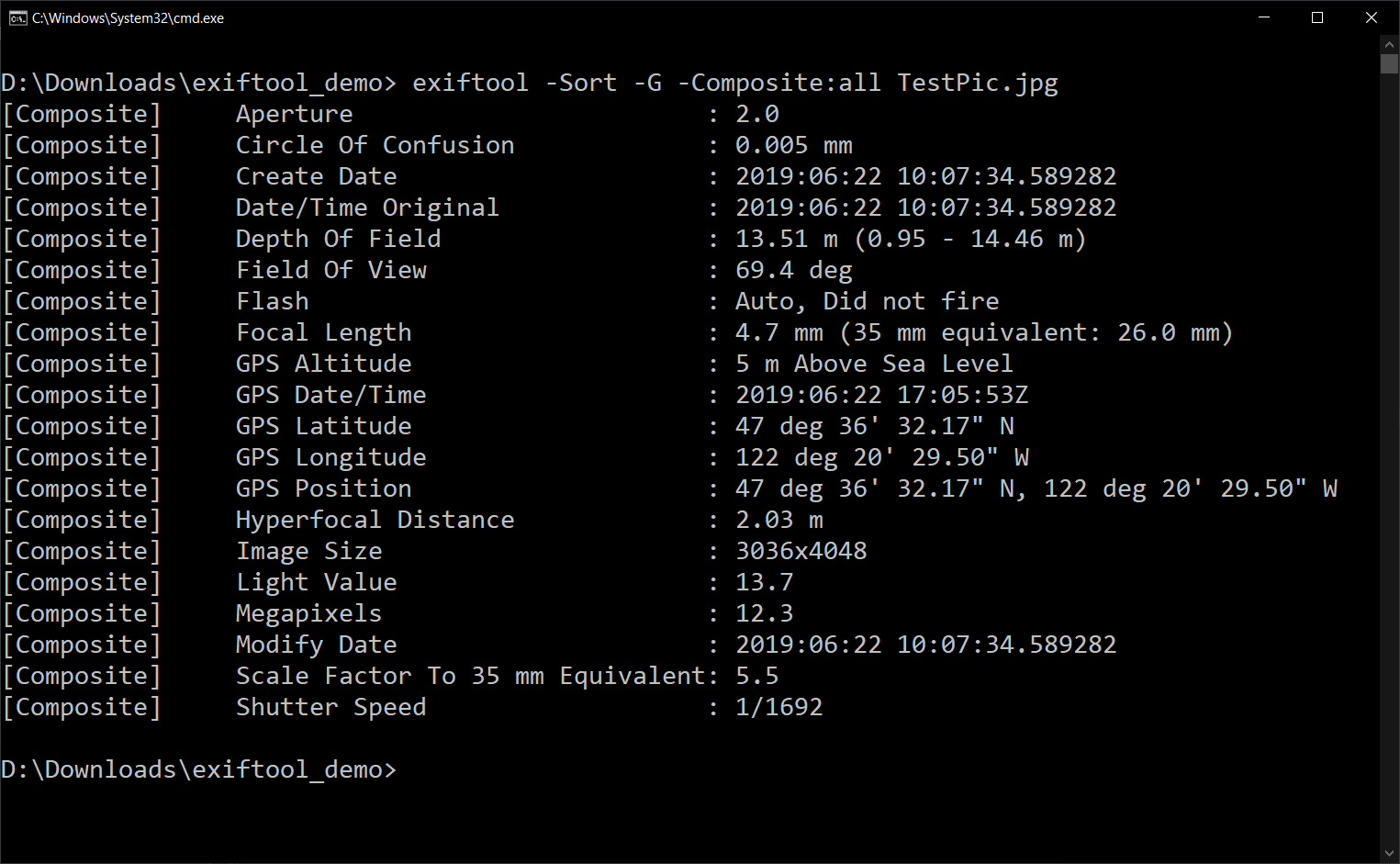 exiftool install command line