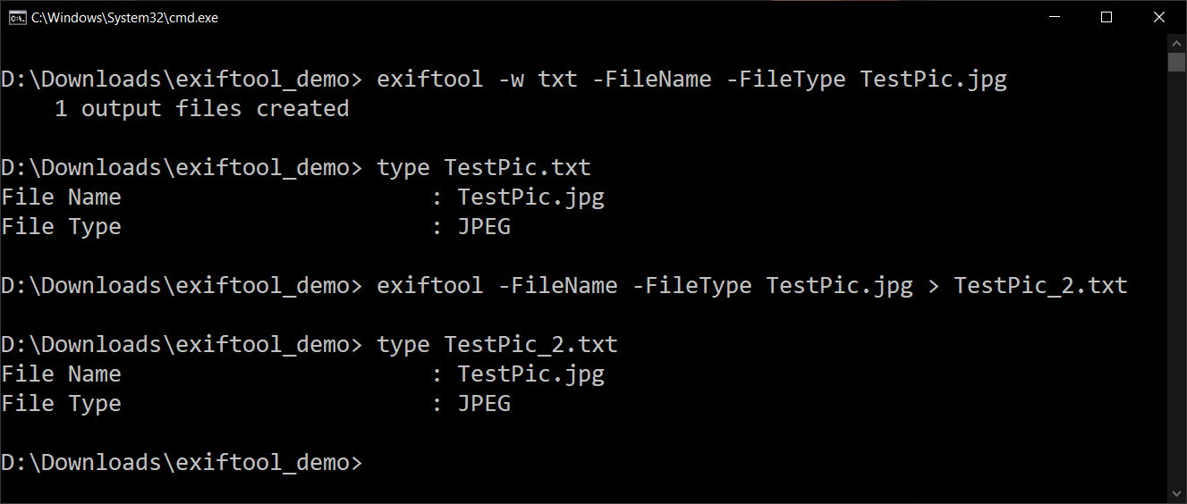 Creating output files with -w and >