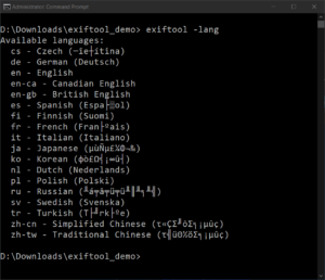 exiftool example commands