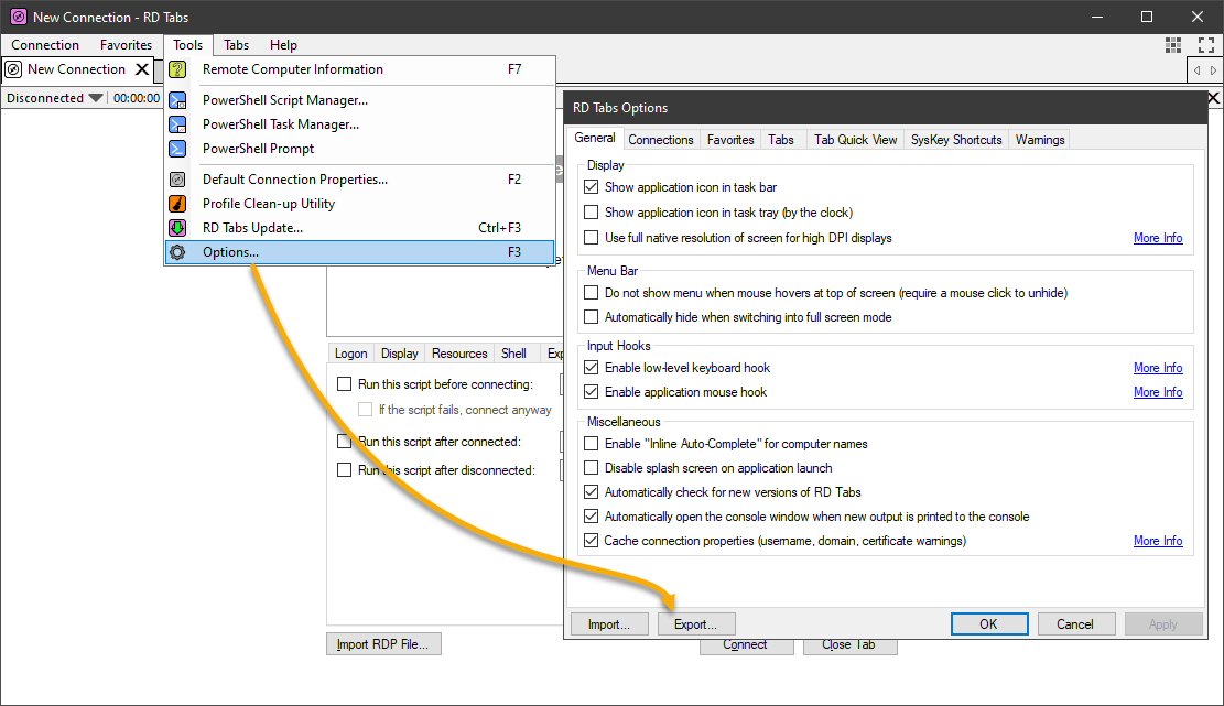 Exporting RD Tabs Settings