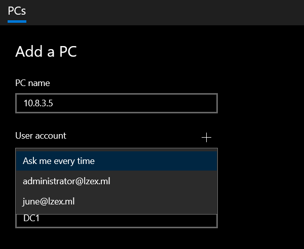 Choosing a saved credential when adding a new remote connection