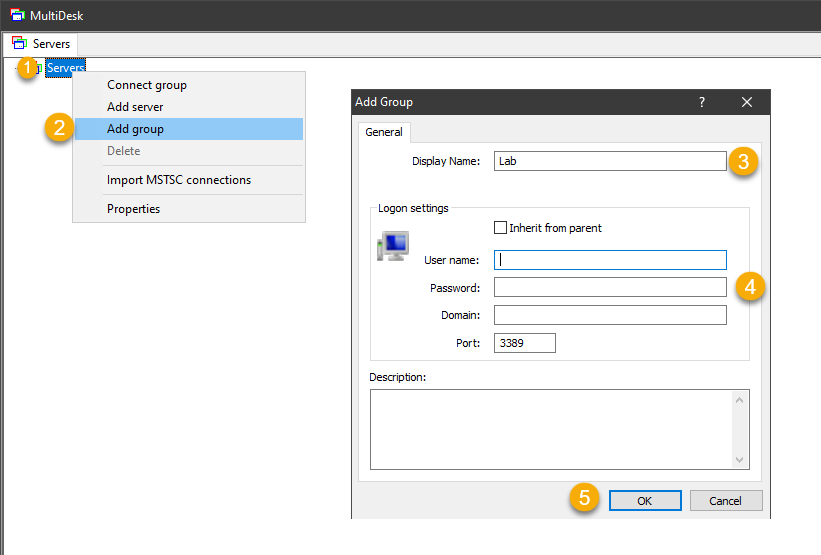 Adding a new group in MultiDesk