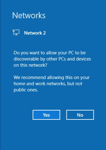 New network dialog