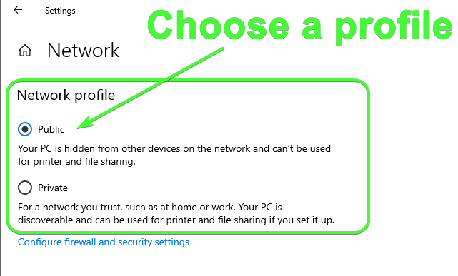 Changing a network connection's network profile.