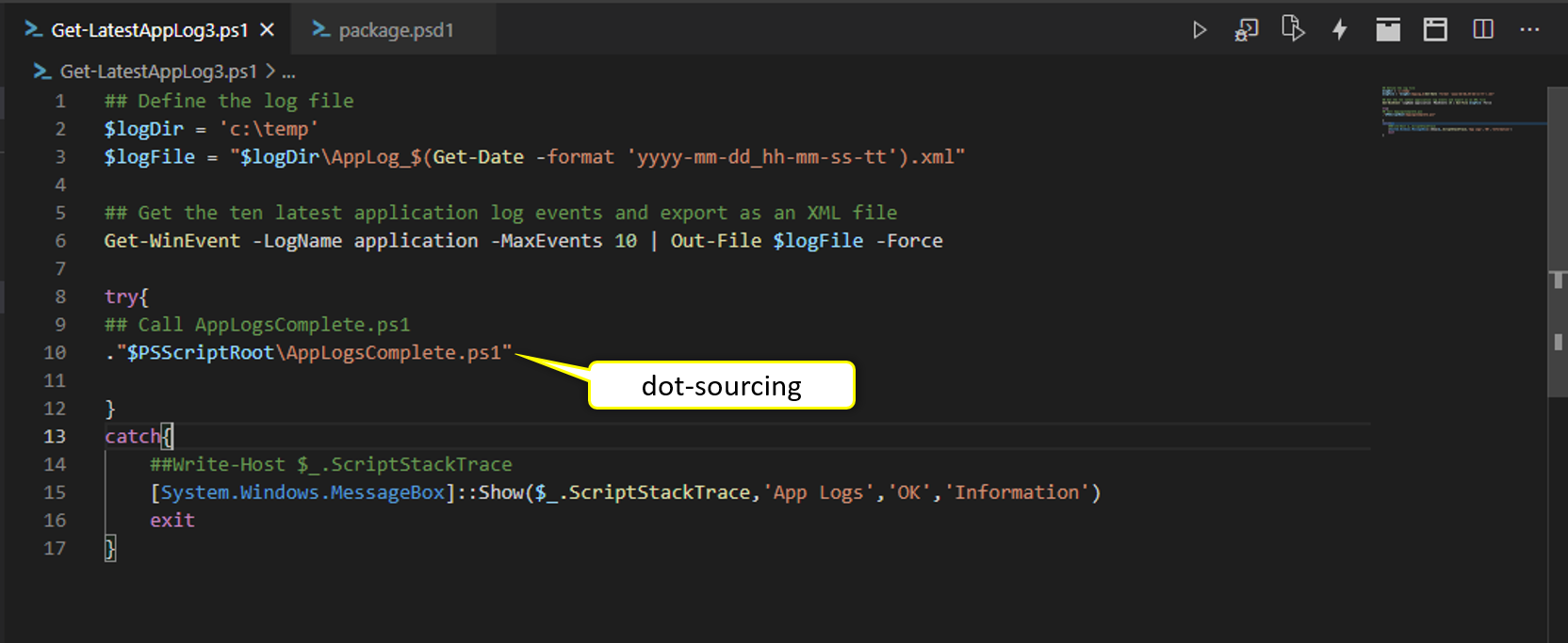 Using Dot-Sourcing To Call Another PS1 Inside The Main Script