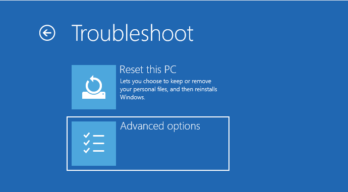 Navigating to Advanced Options in safe mode.