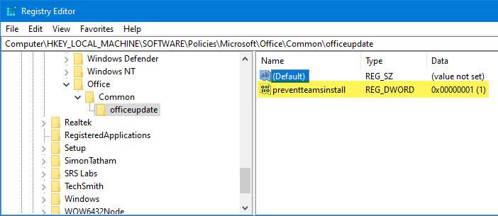 Setting a Registry Value