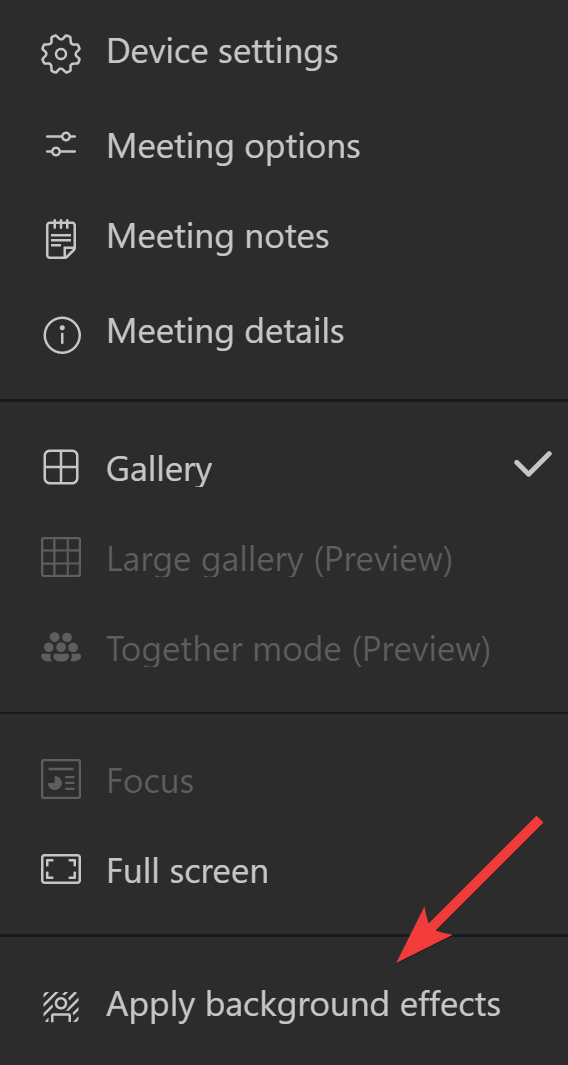 Change Backgrounds in Teams : Choosing to Apply background effects within a meeting.