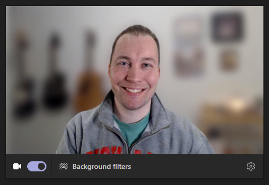 Blurring the video background in a Microsoft Teams meeting.