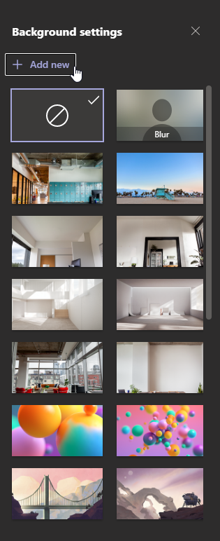 Adding a new video background in Microsoft Teams. 