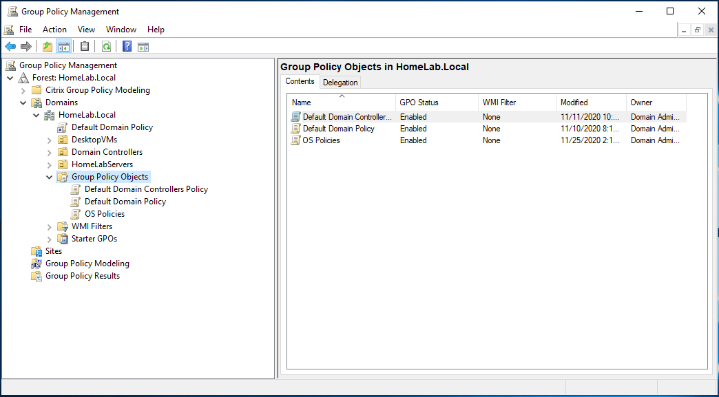 Select Group Policy Objects node