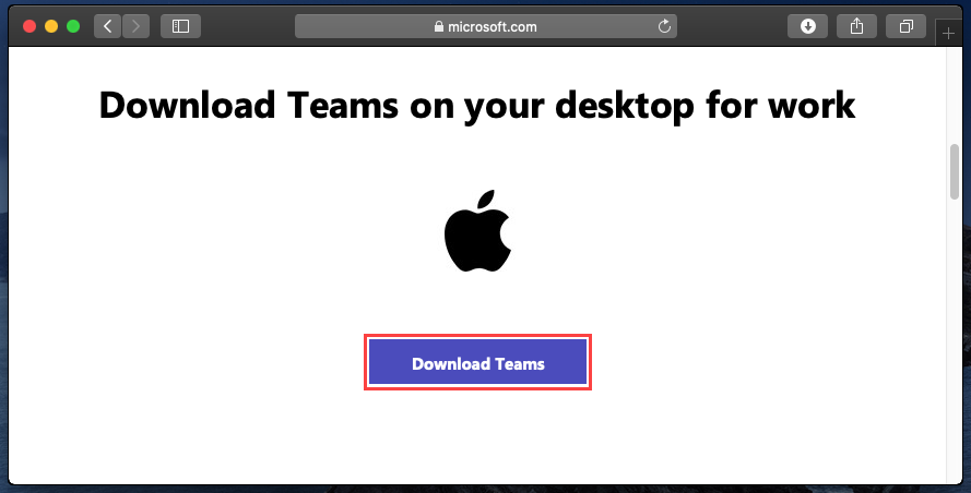 Downloading the Microsoft Teams for Mac installer.