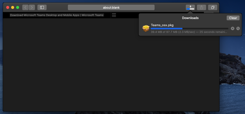 Waiting for the Teams installer download to finish.