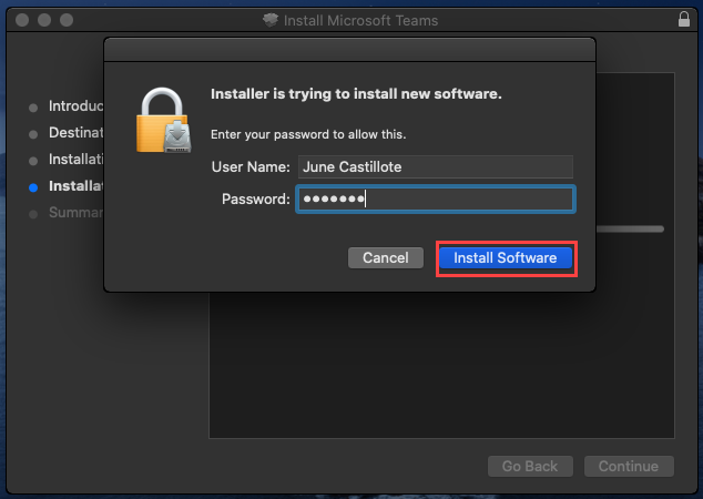 Allowing the Microsoft Teams for Mac installation.