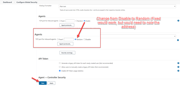 Modify the TCP port for inbound agents setting to Random.