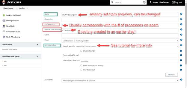 Configure the new Jenkins Agent node. 