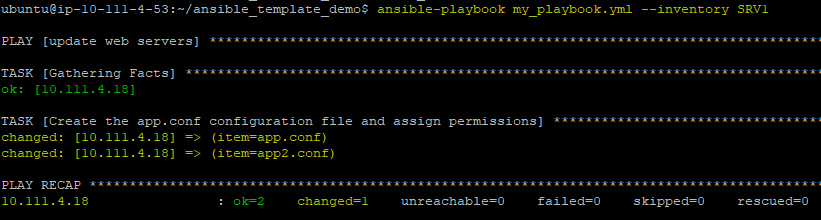 Notice now that Ansible sees each template file and processes them accordingly. 