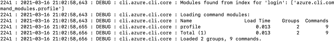 Log file contents after executing az login