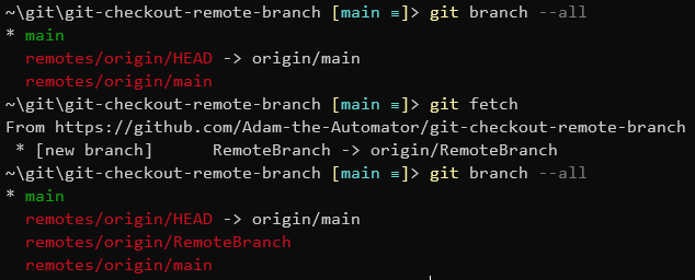 git fetch and checkout remote branch