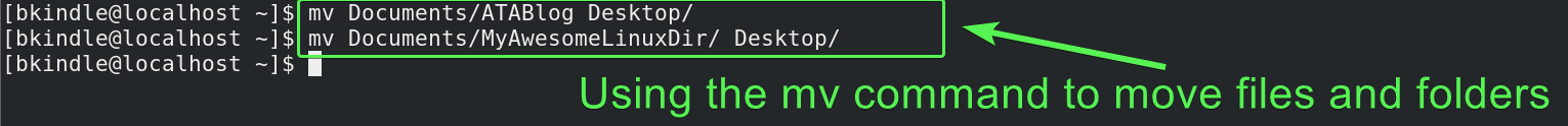 Using the mv command to move files and folders