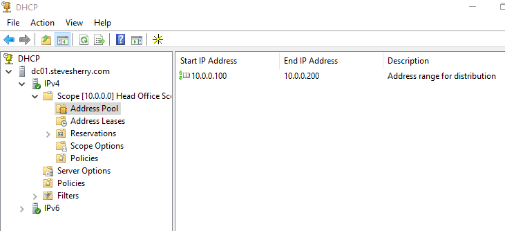 Open the DHCP Service within Windows Server Manager