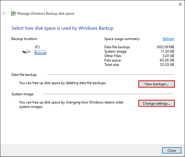 Managing Windows Backup Drive
