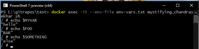 Passing a environmental variables file to Docker and verifying the environment variables exist in the container.