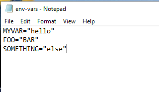 Text file with environmental variables defined.