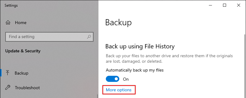 Accessing File History Settings