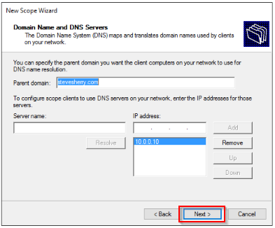 Configure the DNS server information