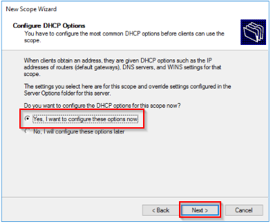 Configure DHCP options whilst configuring the DHCP scope