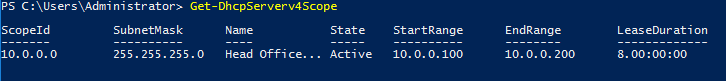 Use PowerShell to report all of the available DHCP scopes on the server