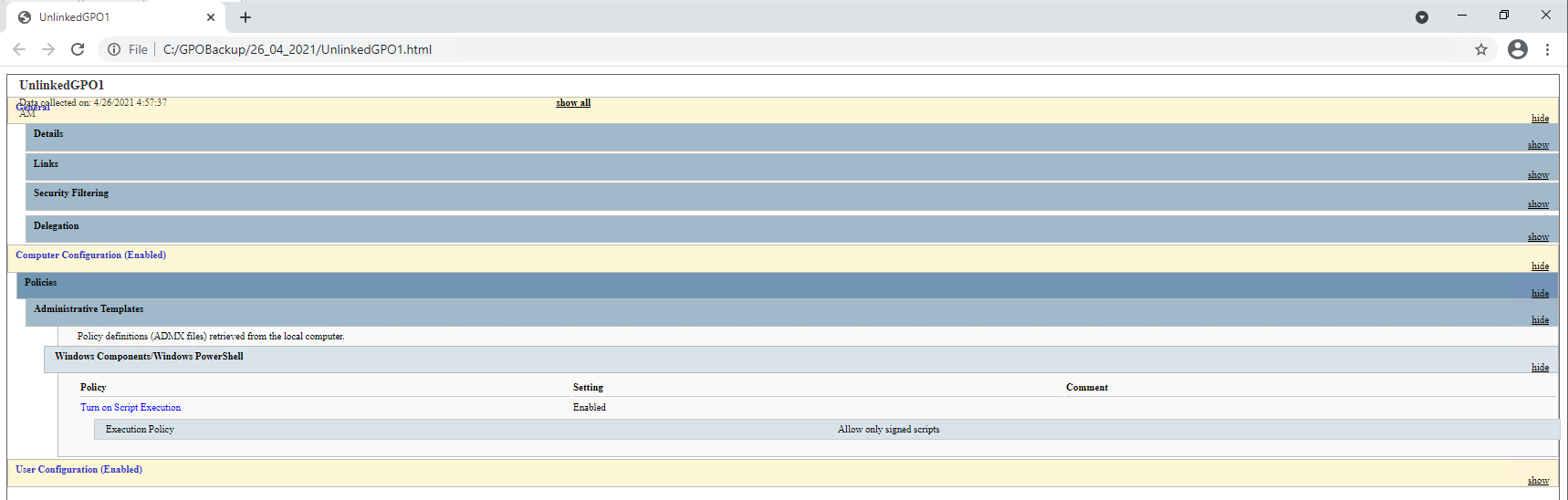 GPO HTML report