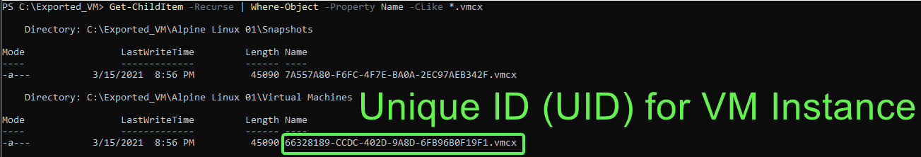 Exported VM UID example - VM configuration file (vmcx)