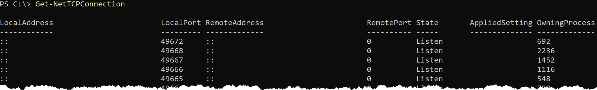 netstat listening ports