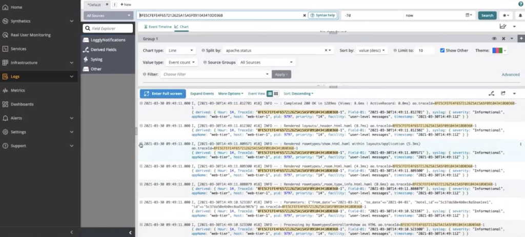 Logs view in APM Integrated Experience